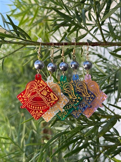 Hawaiian Jewelry Diamond Faux Tortoise Shell Dangle Hoop Earrings - Etsy