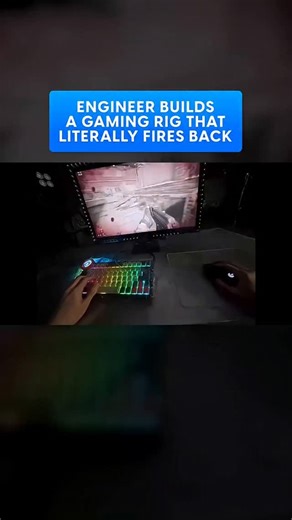 Technology Me on Instagram: "Gaming just got a whole lot more dangerous. A Chinese engineer has built a "reactive" gaming PC that physically fights back in real-time. Whenever his character takes a hit in-game, the system triggers actual pyrotechnics and flares around his desk, turning a standard match into a high-stakes encounter."