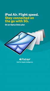 166K views | The 13-inch iPad Air. Built for Apple Intelligence. Supercharged by the lightning-fast Apple M3 chip. Enjoy the flexibility to work, stream, create and stay connected on the go with 5G on an Optus Data plan. 5G is available in selected areas. Actual download speeds may vary by area. Availability varies depending on your device and location. Check coverage at optus.com.au/coverage. Colour availability may vary. T&Cs and eligibility criteria apply. | Optus | Facebook