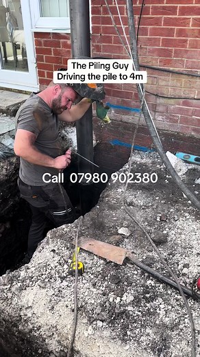 Next 2m pile section welded on and being driven to 4m Call the piling guys A team The Piling Team #pilingguy #pilingteam #minipiling #piling #construction #groundworks