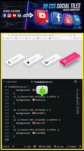 3D CSS Social Media Icons Hover Animation Tutorial 🔥 | Web Design Shorts