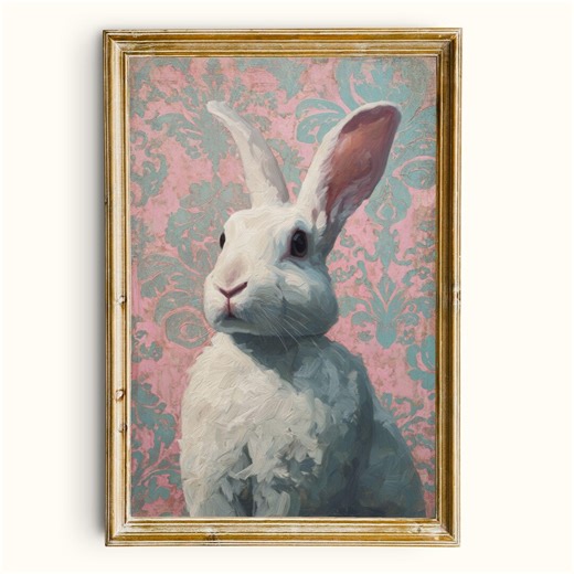 Vintage Rabbit Portrait | Whimsical Bunny Wall Art | Cottagecore Animal Print | Printable Nursery & Home Decor - Etsy