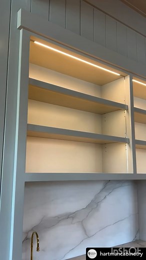 Häfele America on Instagram: "#FeatureFriday | Can you say ILLUMINATED? 🤩 Thank you @hartmancabinetry for tagging us in this awesome reel that showcases our Adjustable Shelf Lighting! 👉👉 How it works = Busbars are integrated into the casework with recess-mounted Häfele LED light bars installed beneath each shelf. The result is discretely located under shelf lighting that’s easily positioned - or RE-positioned! 😉 #hafele #hafeleamerica #lightdesign #lighting #lightingdesign #lightinginspirat