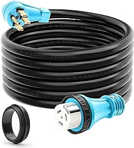 CircleCord UL Listed 50 Amp 15 Feet RV/Generator Cord with Locking Connector, Heavy Duty 6/3+8/1 Gauge STW Wire, 14-50P Male and SS2-50R Twist Locking Female for RV Camper and Generator to House