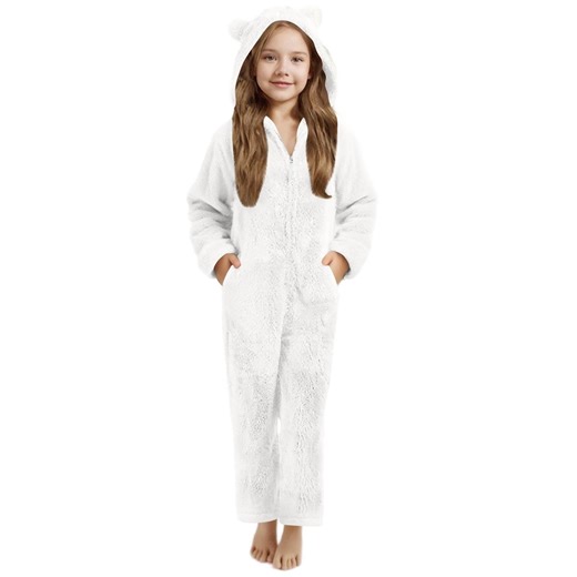 Girls Plush Fleece Onesies Pajamas Jumpsuit Cute Warm Fuzzy Sherpa Romper Sleepwear One Piece Zip Up Hooded Playsuit Loungewear