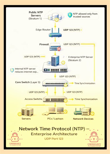 If your network time is wrong, your security, logs and authentication can all fail in seconds.🚨 Behind every secure login, server log and transaction is perfectly synced time. NTP quietly keeps every device on the same clock so your entire network works reliably and securely. Watch till the end to understand how enterprise networks stay perfectly in sync ⏱️ Like, share and follow for more real-world networking & cybersecurity tips. #NTP #TimeSynchronization #NetworkSecurity #EnterpriseNetwork #
