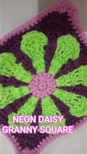 How To Crochet A Big Daisy Granny Square | Neon + Purple Yarn #yarnoverbydania