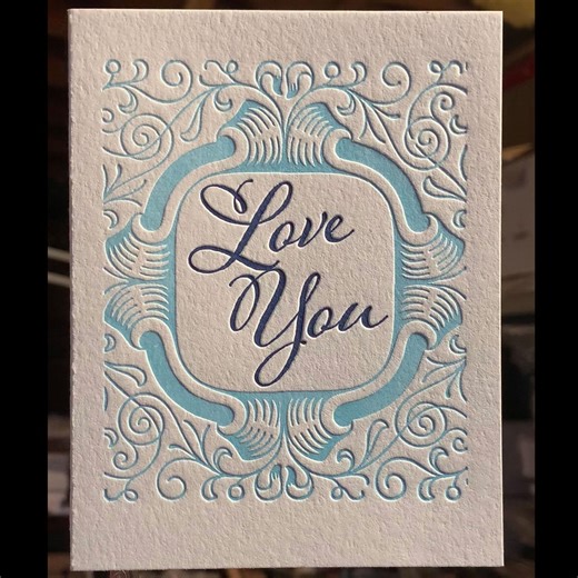 Letterpress "love You" Folded Note Card With Vintage Frame - Etsy