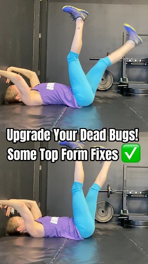 Dead bugs are one of my go-to exercises for improving lumbo-pelvic stability (think core stability).⁣ This is one of my FAVORITE dead bug variations!! Most people do not perform dead bugs properly so they do not reap the MANY benefits! If you aren’t doing dead bugs correctly, they’ll also likely feel too easy! Can you relate to this statement?? 😉⁣⁣⁣⁣⁣GOOD FORM 😇⁣⁣⁣⁣⁣⁣⁣⁣⁣✅Head, torso, and hips remain in a stacked ‘’canister’’ position. Ribs stay down, and lower back doesn’t arch.⁣⁣⁣⁣⁣⁣⁣⁣⁣✅Betwe