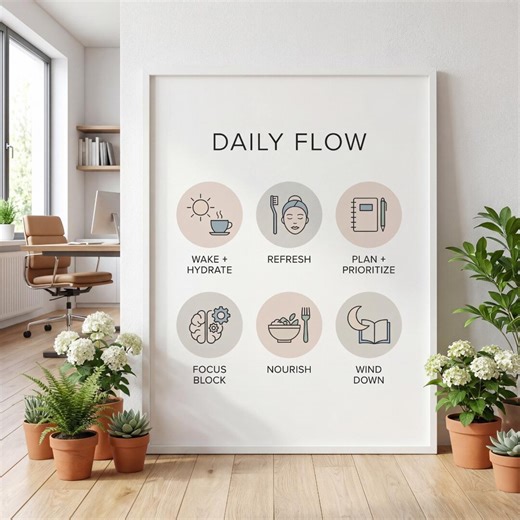 ADHD Daily Routine Chart Printable, Minimalist Productivity Planner, Neurodivergent Visual Schedule, Focus & Organization Wall Art - Etsy