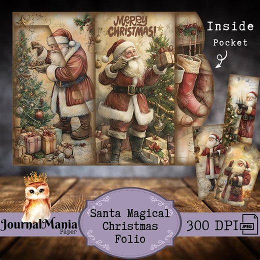 Santa Christmas Junk Journal Kit: Trifold Mini Folio (digital Download) - Etsy UK