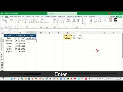 Calculate Age from dob in Excel