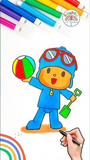 Pocoyó Drawing | Draw Pocoyo on the Beach Drawing 🌈👶🏻 #pocoyo #drawing #cartoon #summer