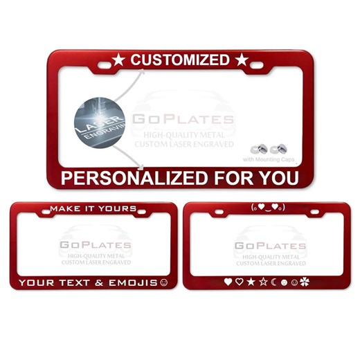 Custom RED License Plate Frame | Laser Engraved Aluminum | Personalized Text, Logo & Emoji | Heavy Duty Car Tag Frame - Etsy