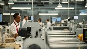 Teamwork and productivity of group of skilled men diligently work together in bustling factory, executing their tasks with precision and finesse