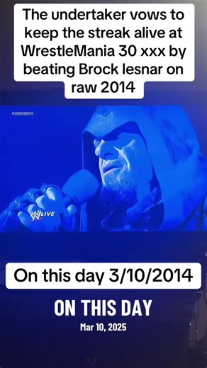 Back when the undertaker vowed to keep the streak alive at wrestlemania 30 xxx once he beats Brock Lesnar. #onthisday #wweraw #2014 #fyp #foryoupage