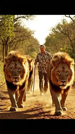 Man Walks Fearlessly with Four Male Lions in South Africa | Cinematic Wildlife Moment
