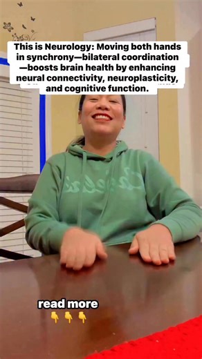 For Seniors: Moving both hands in synchrony—bilateral coordination—boosts brain health by enhancing neural connectivity, neuroplasticity, and cognitive function. Such exercises engage both brain hemispheres via the corpus callosum, improving spatial awareness and motor learning. These movements are effective because they stimulate underused brain areas, potentially reducing dementia risk, though consistency is key. ❇️❇️ Key Brain Health Benefits: ✅Enhanced Neural Connections: Coordinated hand mo
