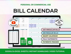 Bill Calendar Bill Tracker Spreadsheet Google Sheets Excel Sheet Monthly Bill Planner Bill Payment Dashboard Personal Finance Excel - Etsy