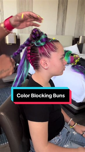 Color Blocked Space Buns with Dutch Braids Tutorial