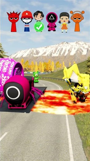 Crazy Cars & Funny Cars VS Bollard barbie & Sponge Bob & Sprunki & Crush Splash inBeamNG drive
