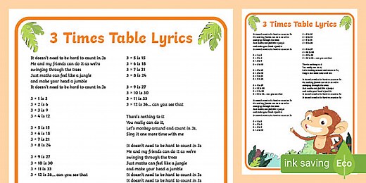 Three Times Table Lyrics Poster