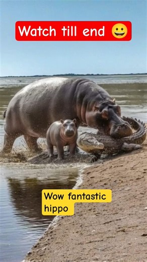 Hippo Family Fun Time with Crocodile | Baby Hippo Enjoying Nature