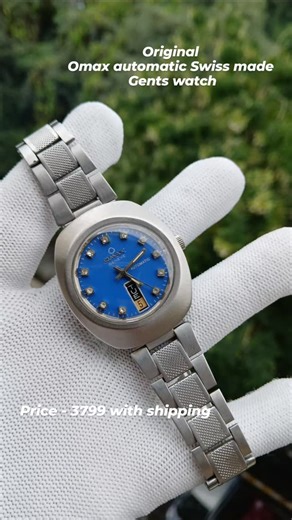 Prem W on Instagram: "Price - 3799 with shipping Up for sale is original Omax automatic watch Swiss made gents watch Beautiful blue dial Vintage classic from 1975-80 Fully original and working properly Amazing condition All functions working Bracelet attached is Am Accepting Payment through credit card/debit card as well Shipping available all over India and abroad Local same day delivery/pickup available from pune Feel free to contact me on 9049408898 for more information or questions regarding