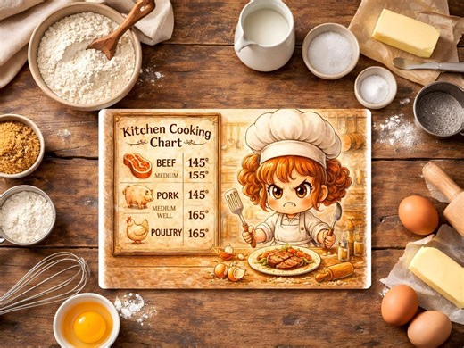 Chibi Chef Cooking Chart PNG, Digital Meat Temperature Guide, Cutting Board Design, Kitchen Wall Art, Recipe Print, Instant Download - Etsy