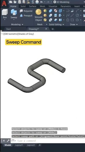 How to Use the Sweep Command in AutoCAD 3D | स्वीप कमांड Autocad #Shorts #Autocad