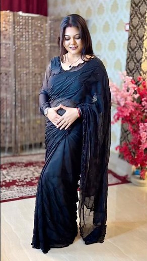 Black Saree Styling Ideas: How to Look Elegant & Classy ✨ 🖤✨traditional Bengali saree look #shorts