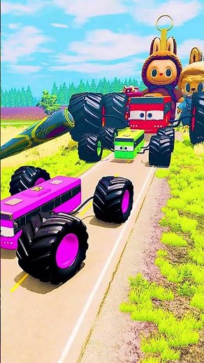 Longer Bus Trucks & Lightning McQueen Colors From Small To Giant Pixar Cars vs Bat Hammer #beamng