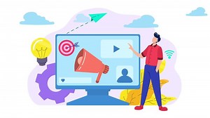 Digital Marketing strategies with 2D character animation. Characters create ads, manage social media campaigns, target audience, and analyze marketing data. marketing and advertising activities.