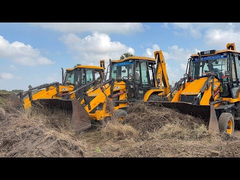3 JCB 3DX Machines Working Together | Farm Land Clearing & Soil Leveling |Heavy Equipment Video