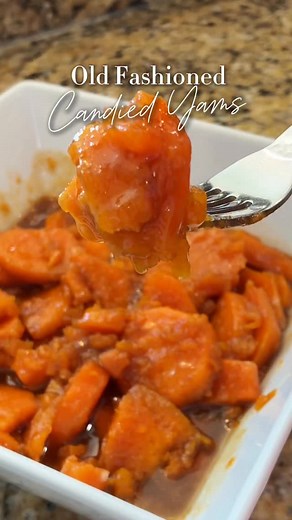 These stovetop old-fashioned candied yams taste like the holidays in a pot… buttery, sticky, melt-in-your-mouth perfection 🍠✨🔥 -3 sweet potatoes, peeled and sliced into 1/2-inch pieces -1 cup brown sugar -3/4 cup white sugar -1/4 cup water -Sprinkle of cinnamon -1 tbsp vanilla -Pinch of salt -5 tbsp butter Add peeled and sliced sweet potatoes to a medium pot with 1/4 cup water. Add both sugars and cover. After 10 minutes, add cinnamon and vanilla and gently stir the potatoes. Continue cooking 