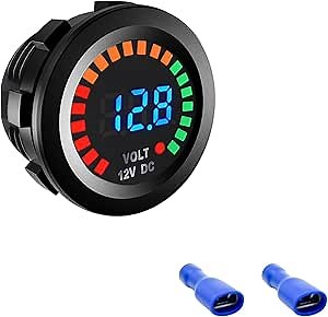 Waterproof Voltmeter for Car, DC 12V LED Digital Display Voltage Gauge with Terminals, Universal Round Panel Vehicle Battery Voltage Tester for Car Motorcycle Boat
