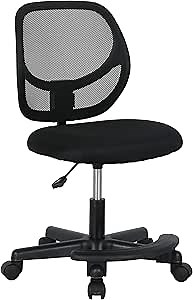 Amazon Basics Kids Adjustable Mesh Low-Back Swivel Study Desk Chair with Footrest, Black