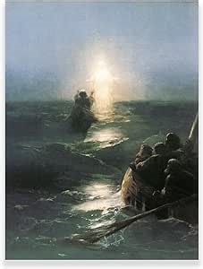 Ivan Aivazovsky Poster - Jesus Walks On Water Painting - Romantic Canvas Painting - Christian Canvas Wall Art for Living Room Wall Decor Unframed (12x16inches/30x40cm)