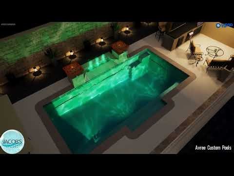 Latham Tuscan Fiberglass Pool with Fire/Water Features & Outdoor Living