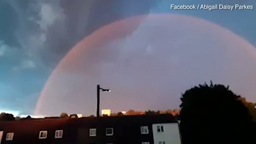 Incredible footage shows red-coloured rainbow over Birmingham