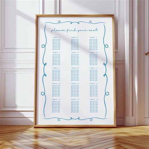 Whimsical Wedding Seating Chart Template, Handwritten Hand Drawn Quirky Seating Plan -EL10 - Etsy