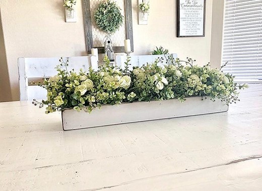 Farmhouse Table Centerpiece: Rustic Wood Box With Roses & Greenery - Etsy