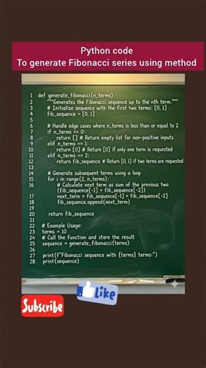 python code to generate Fibonacci series using method #pythonforbeginners #viral