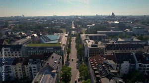 Beautiful aerial footage The Propylaea is a city gate in Munich at the west side of Königsplatz.