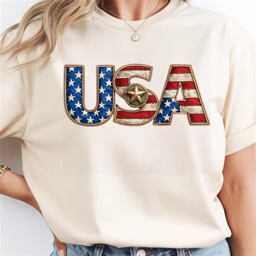 USA Patriotic American Flag Letters PNG, Patriotic Graphic Design, Vintage Embroidery Style 4th of July Sublimation PNG, Rustic Americana - Etsy