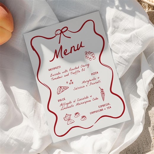 That's Amore Engagement Party Menu Template, Italian Dinner Party Menu, Wedding Menu Template, Whimsical Hand Drawn Editable Template DIY - Etsy