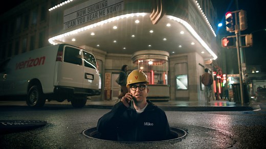 Verizon wireless and home internet services, new logo, shown in TV ad