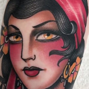 17K views · 1.3K reactions | Beautiful gypsy lady head made by @jon_ftw at Tradition Tattoo in Brisbane, Australia  #TATTOODO | Tattoodo | Facebook