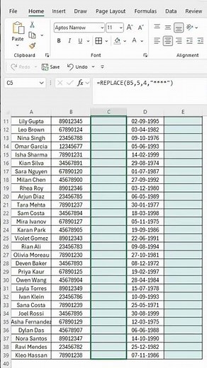 How to Hide Sensitive Data in Excel Using the REPLACE Formula (Quick & Easy Trick)