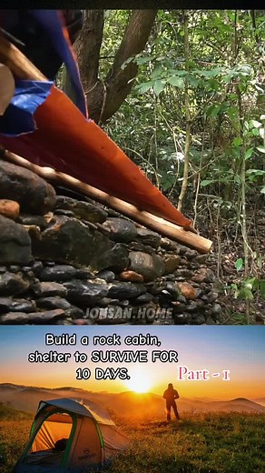 Build a rock cabin, shelter to SURVIVE FOR 10 DAYS - part 2 #survival #howtobuild #treehouse #camping #ourdoor #viral #build #bushcraft #camp #fyp